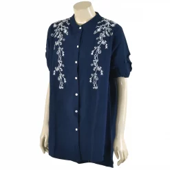 เสื้อคอจีน แขนสั้นแต่งระบาย  ผ้าปักลายไม้เลื้อย - Image 3