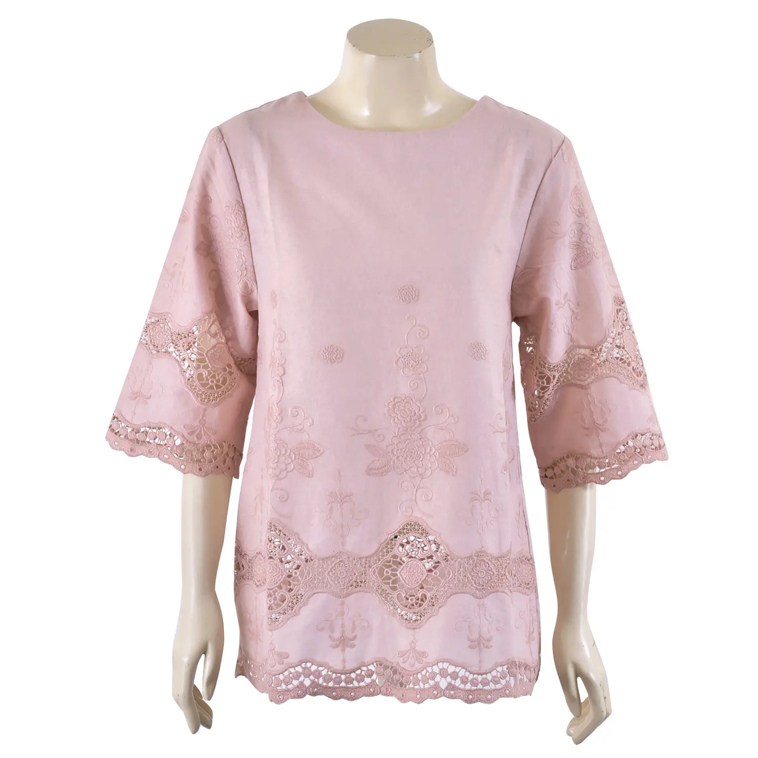 เสื้อทูนิคคอกลม แขน 4 ส่วน ตกแต่ง ลายปักพฤกษา - Image 7