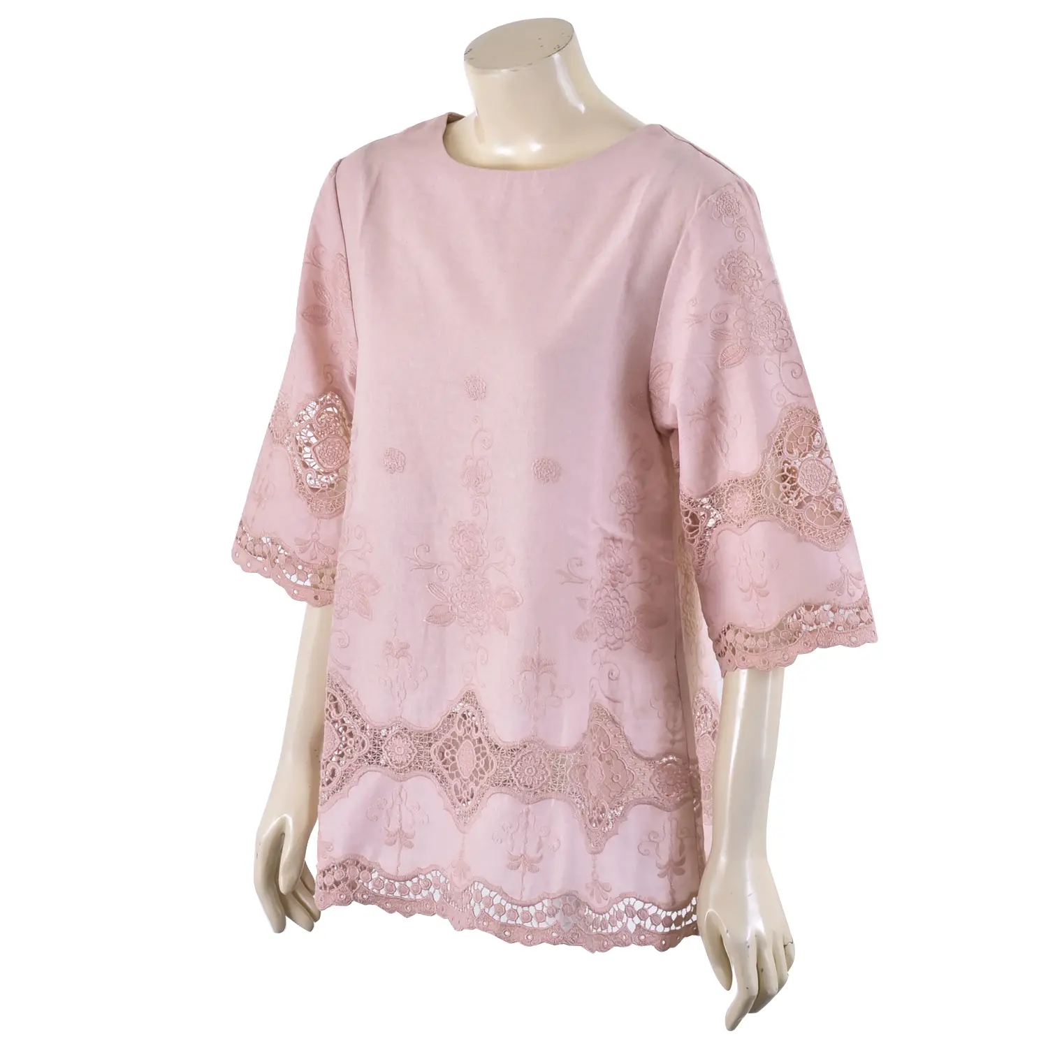 เสื้อทูนิคคอกลม แขน 4 ส่วน ตกแต่ง ลายปักพฤกษา - Image 6