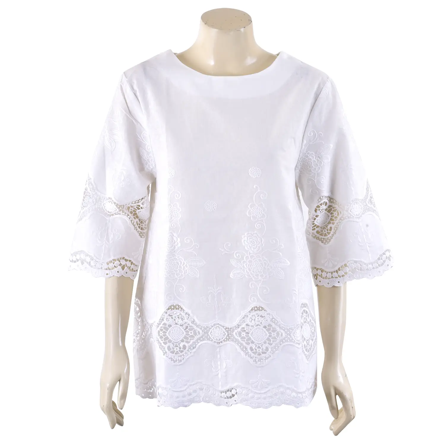 เสื้อทูนิคคอกลม แขน 4 ส่วน ตกแต่ง ลายปักพฤกษา - Image 4