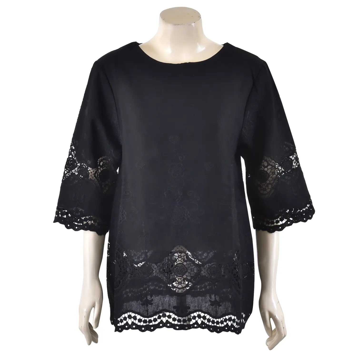 เสื้อทูนิคคอกลม แขน 4 ส่วน ตกแต่ง ลายปักพฤกษา - Image 3