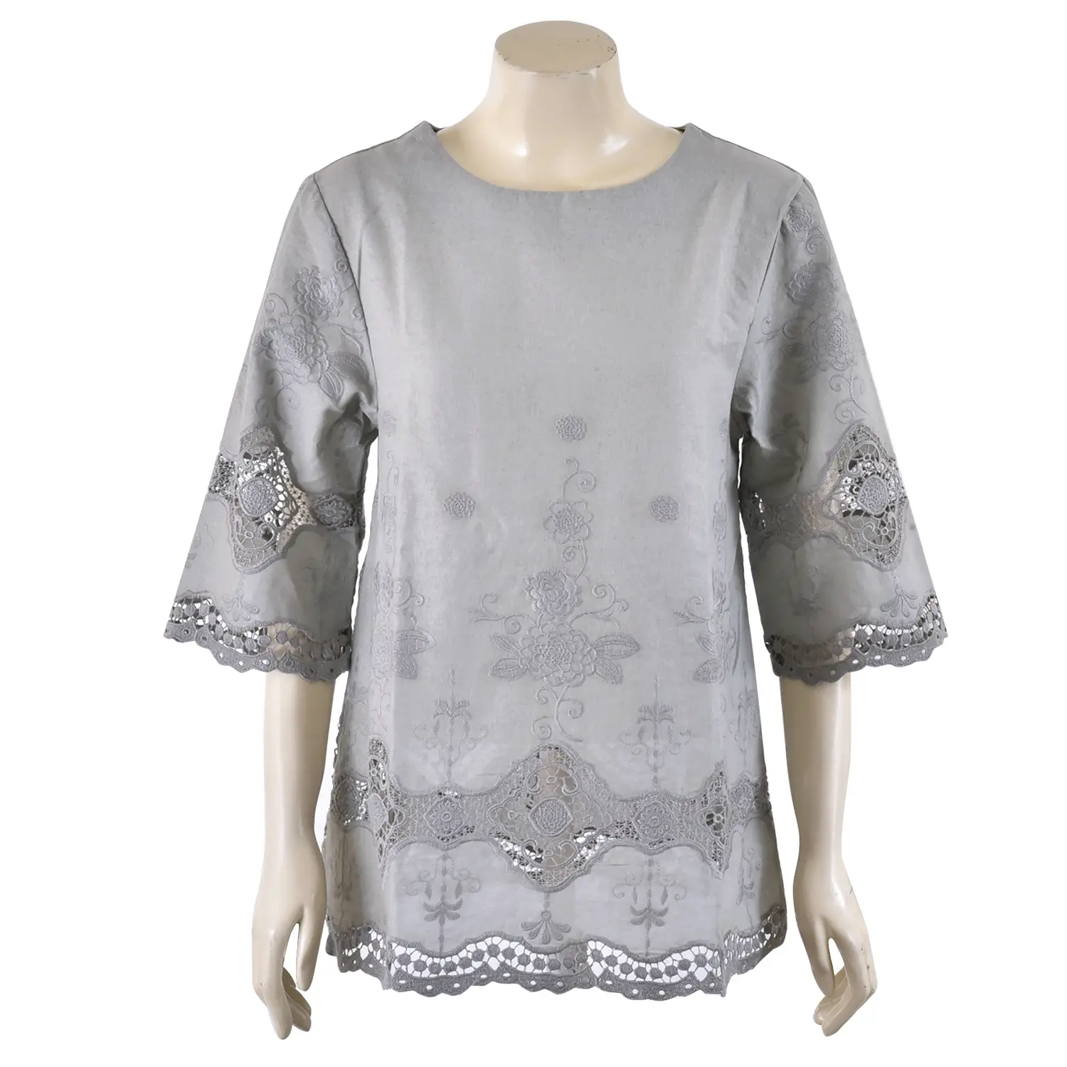 เสื้อทูนิคคอกลม แขน 4 ส่วน ตกแต่ง ลายปักพฤกษา - Image 2