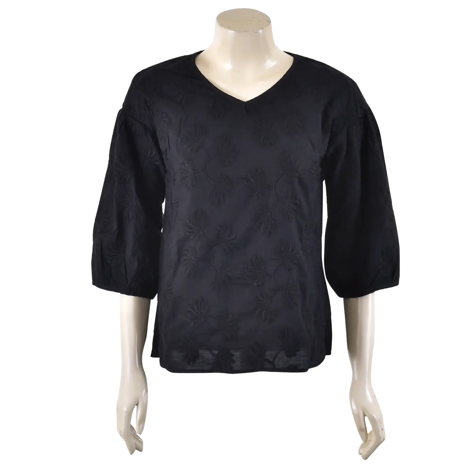เสื้อสตรีคอวี แขน ทรงบอลลูน 4 ส่วน ปักลายใบไม้ - Image 7