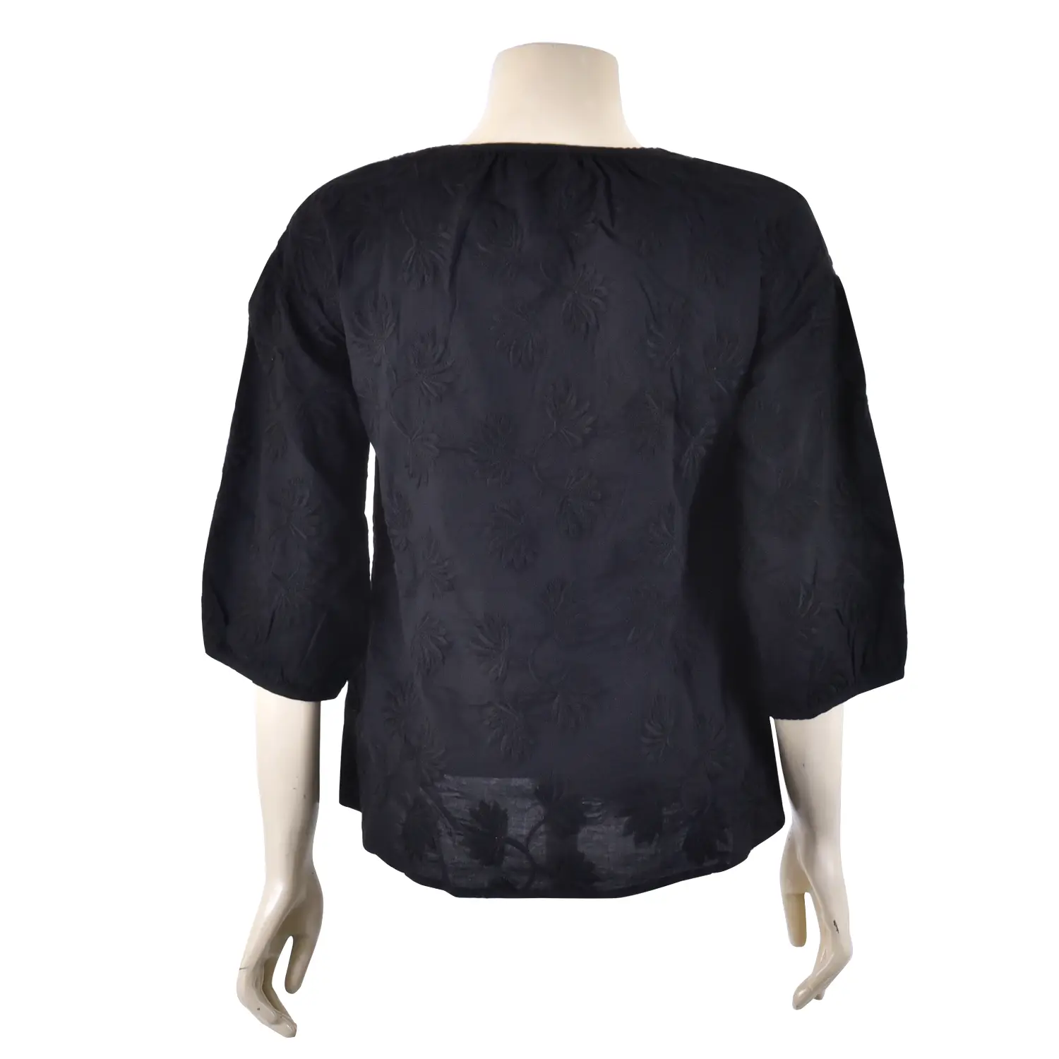 เสื้อสตรีคอวี แขน ทรงบอลลูน 4 ส่วน ปักลายใบไม้ - Image 5