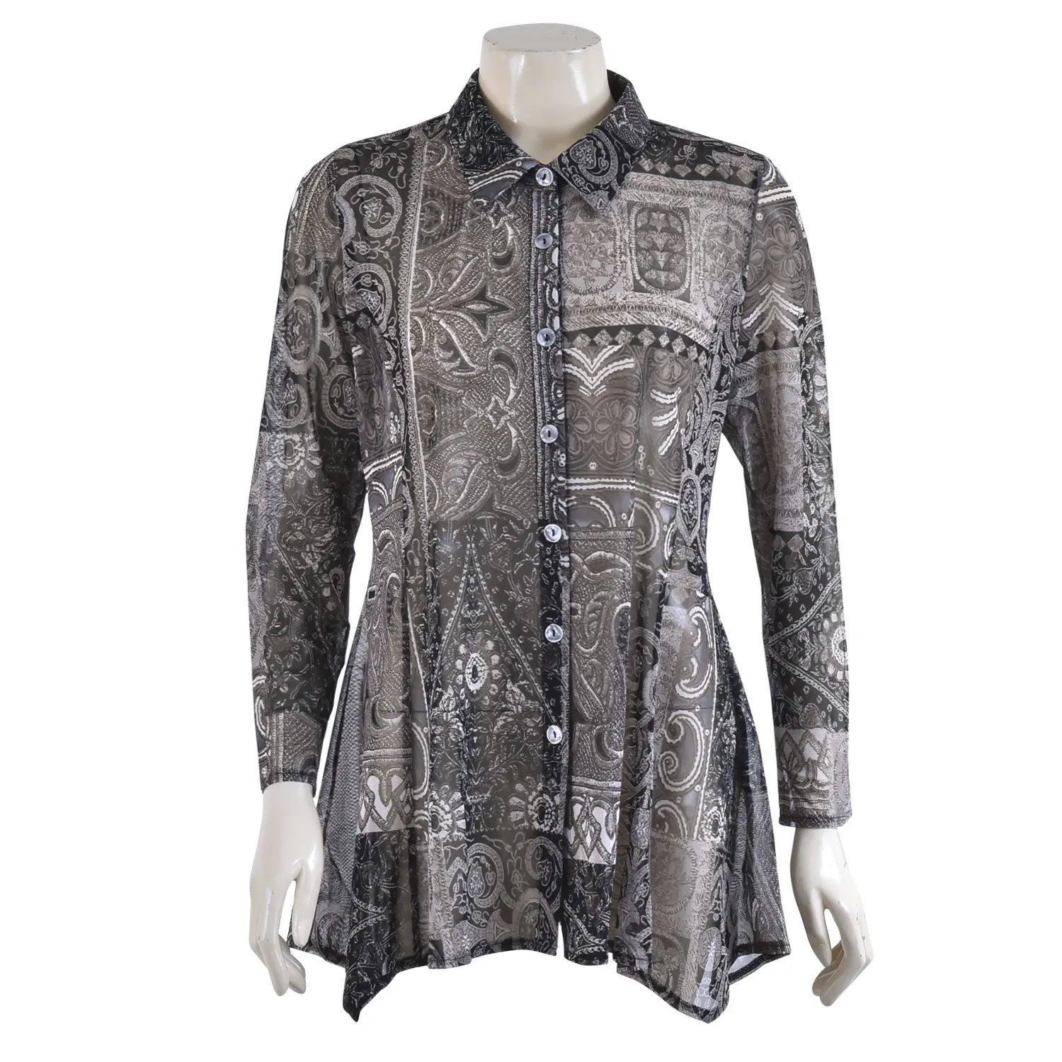 เสื้อทูนิคคอปกเชิ้ต กระดุม หน้า แขนกระบอกยาว ผ้า พาวเวอร์เน็ต - Image 2