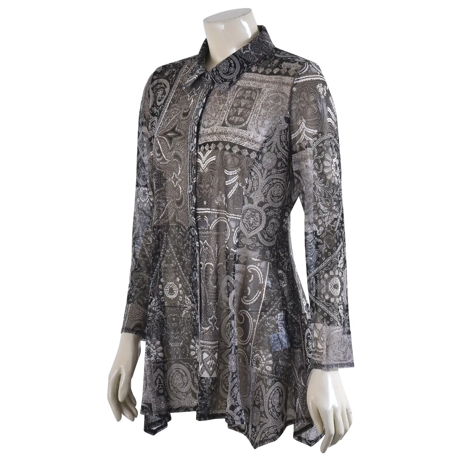 เสื้อทูนิคคอปกเชิ้ต กระดุม หน้า แขนกระบอกยาว ผ้า พาวเวอร์เน็ต - Image 3