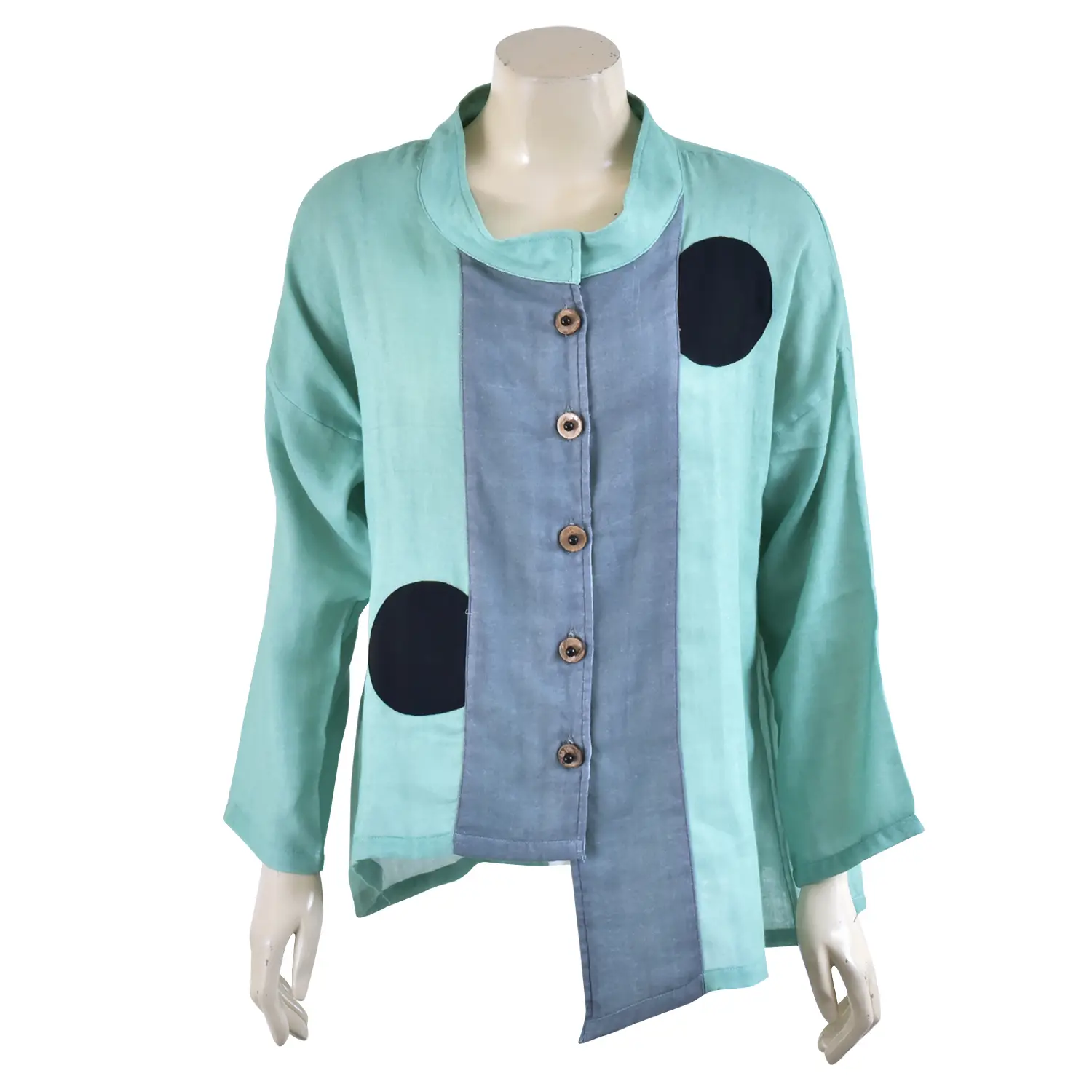 เสื้อสตรีคอตั้ง แขนยาว ทรงกระบอก แต่งชิ้นผ้า รูปวงกลม - Image 5