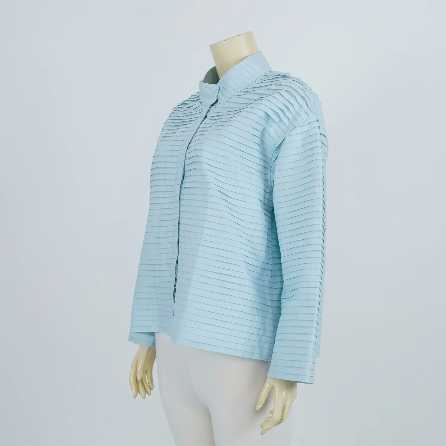 เสื้อคอตั้ง แขนยาว ทรงกระบอก ผ้าตีเกล็ดแนวนอน - Image 2