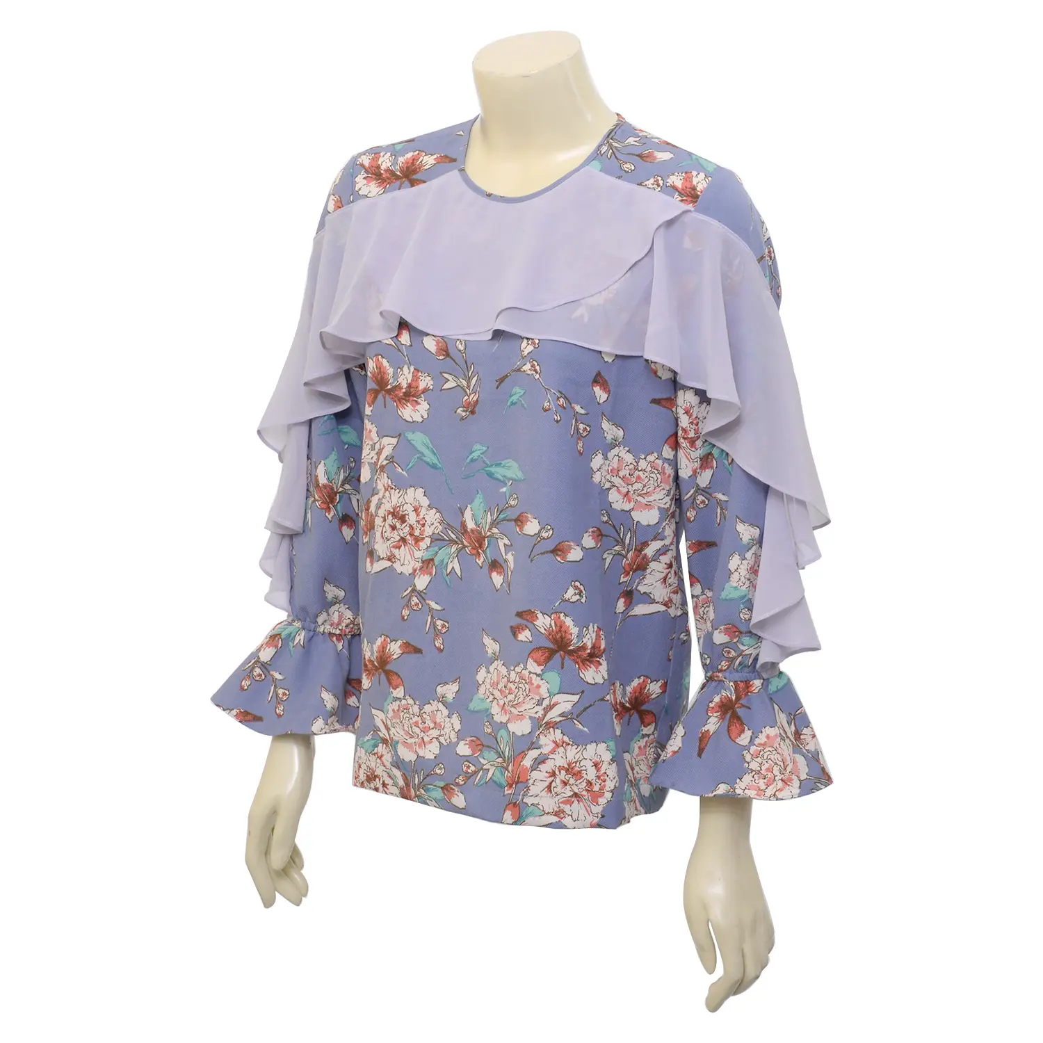 เสื้อสตรีคอกลม แบบสวม แขนยาวตกแต่งระบาย รุ่น Summer Floral Blouse - Image 3
