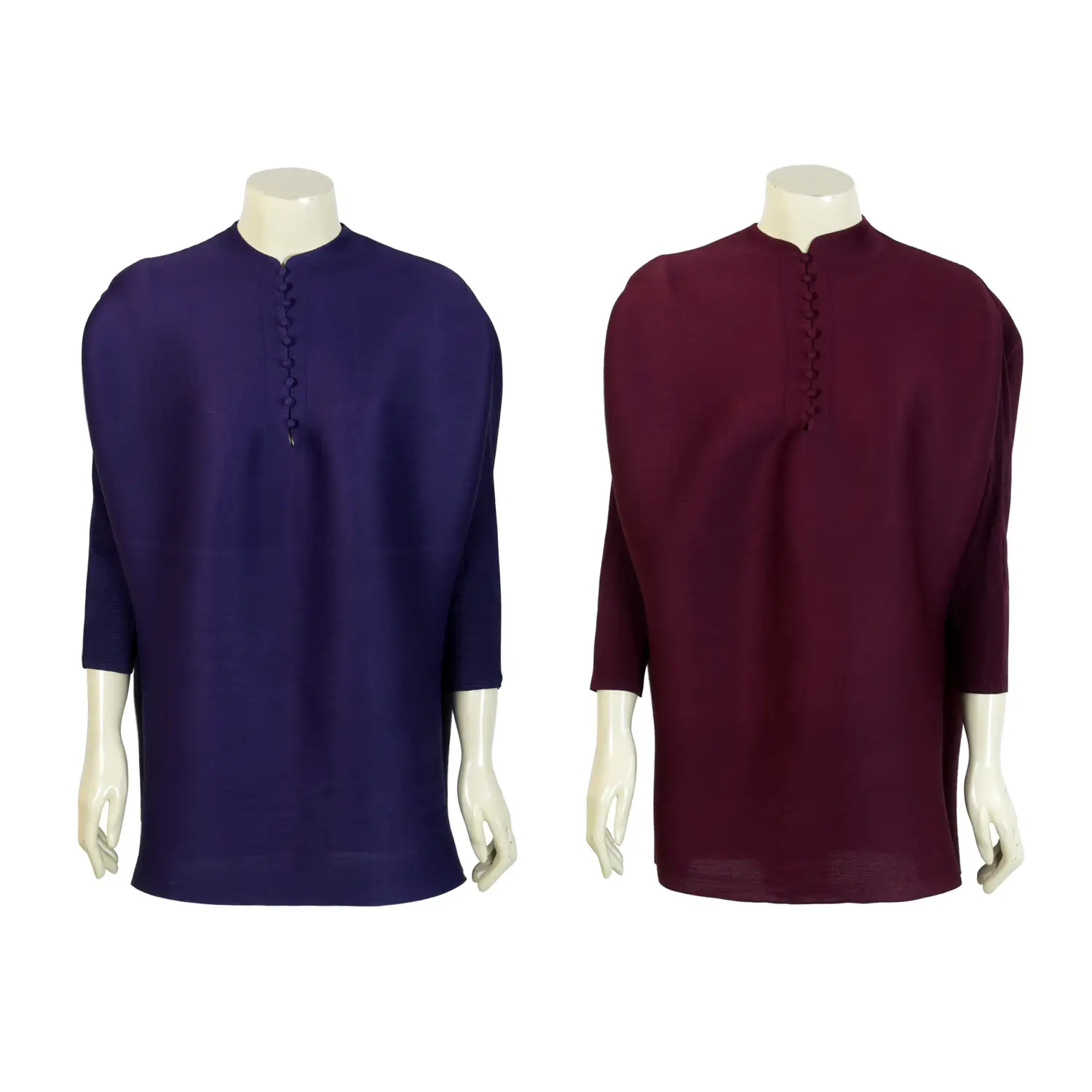 เสื้อสตรีอัดพลีท คอปีนแต่งกระดุม แขนยาว
