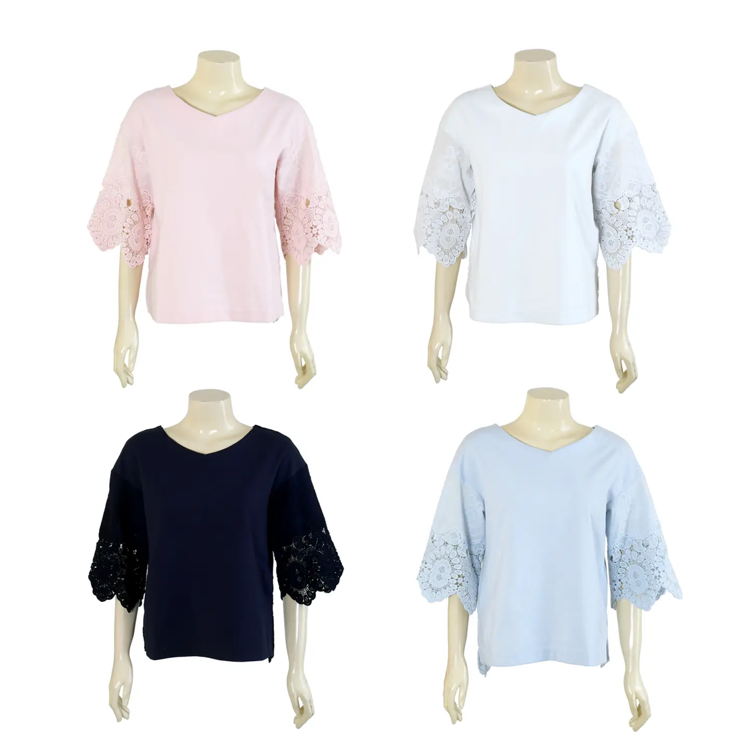 เสื้อสตรีทรงไหล่ตก แขน 3 ส่วน ปลายแขน ตัดต่อลูกไม้ (สามารถ สวมใส่ได้ 2 ด้าน)