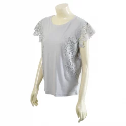 เสื้อสตรีคอกลมแบบสวม แขนเลย ตกแต่งลูกไม้ - Image 2