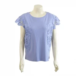 เสื้อสตรีคอกลมแบบสวม แขนเลย ตกแต่งลูกไม้ - Image 4