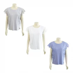 เสื้อสตรีคอกลมแบบสวม แขนเลย ตกแต่งลูกไม้
