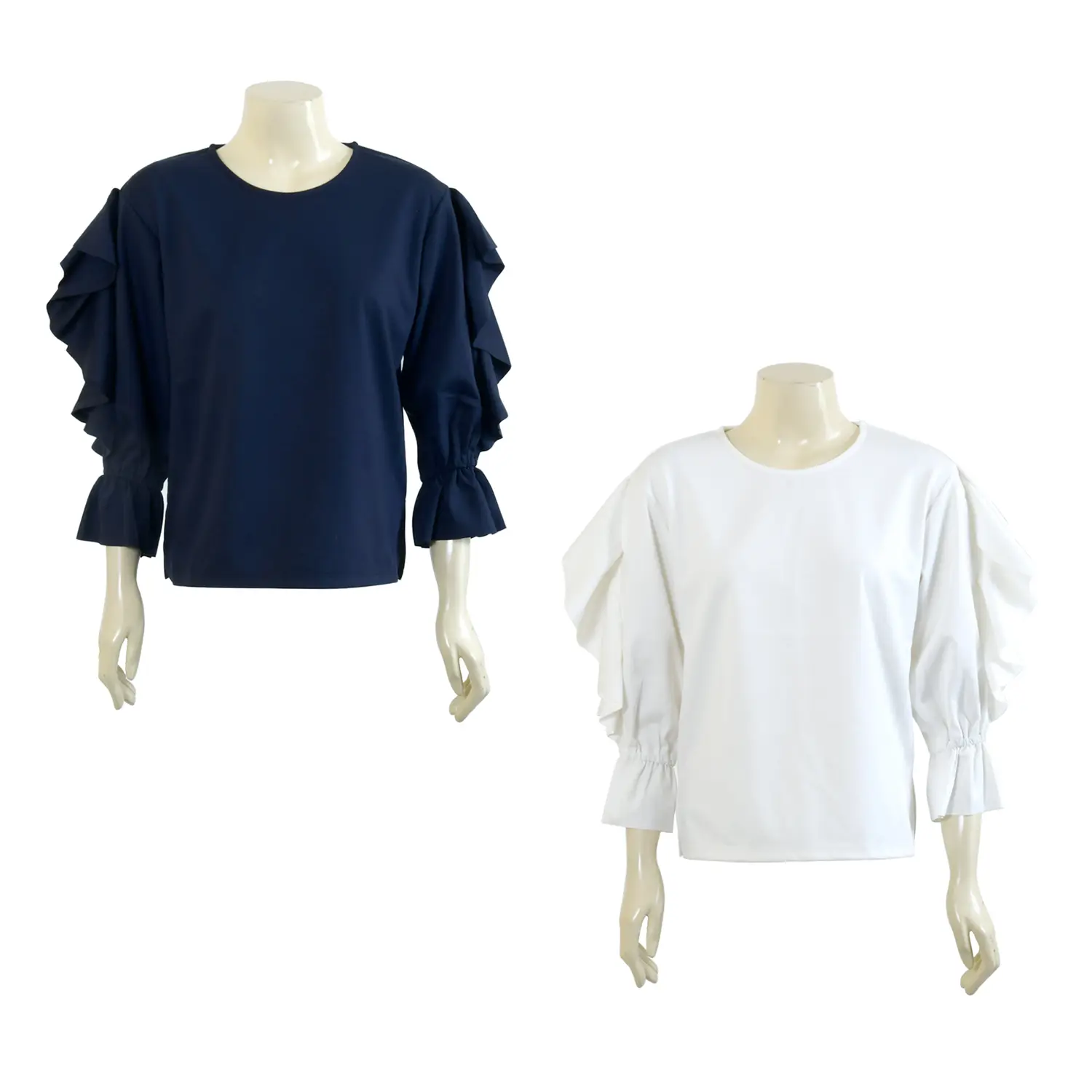 เสื้อสตรีคอกลม แขนตกแต่งระบาย