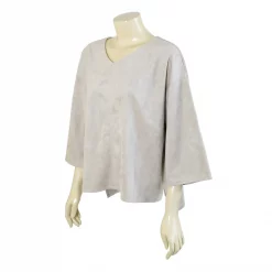 เสื้อคอวีแบบสวม ทรงไหล่ตก ผ้าหนังกลับเทียม - Image 2