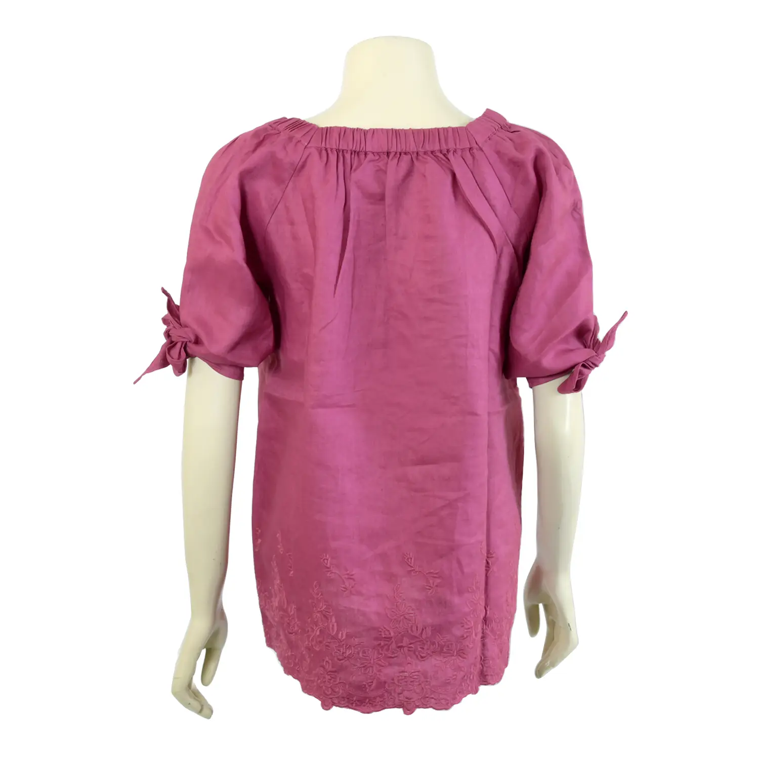 เสื้อสตรีคอเหลี่ยมแขน 3 ส่วน ผ่าปลายแขนผูกโบว์ ผ้าลินินปักลาย - Image 3