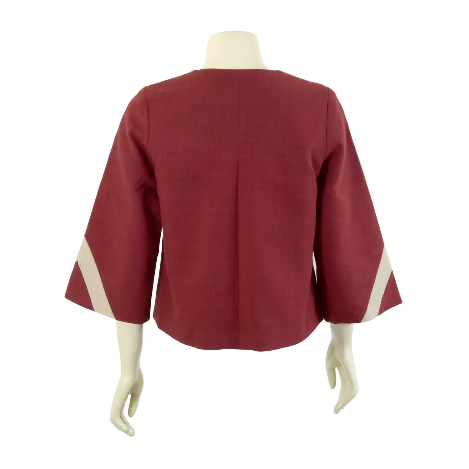 เสื้อคลุมผ้าฝ้ายชินไม แขน 5 ส่วน ทรงกระบอกใหญ่ สีพื้นแทรกลาย - Image 3
