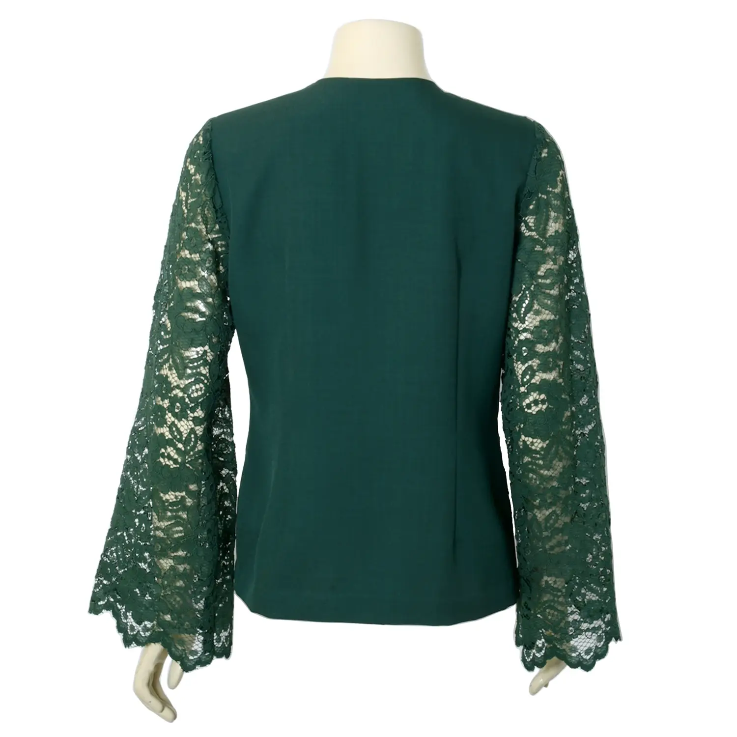เสื้อสตรีคอวีแขนยาว ผ่าหน้าติดกระดุม ผ้าลูกไม้สลับผ้าพื้น - Image 2