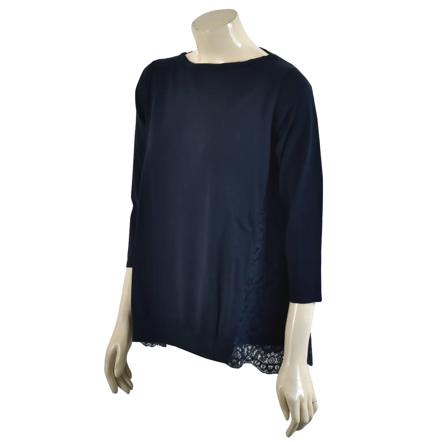 เสื้อผ้าถักแบบสวม คอกลม แขนกระบอกยาว 3 ส่วน ตัดต่อลูกไม้ด้านหลัง - Image 3