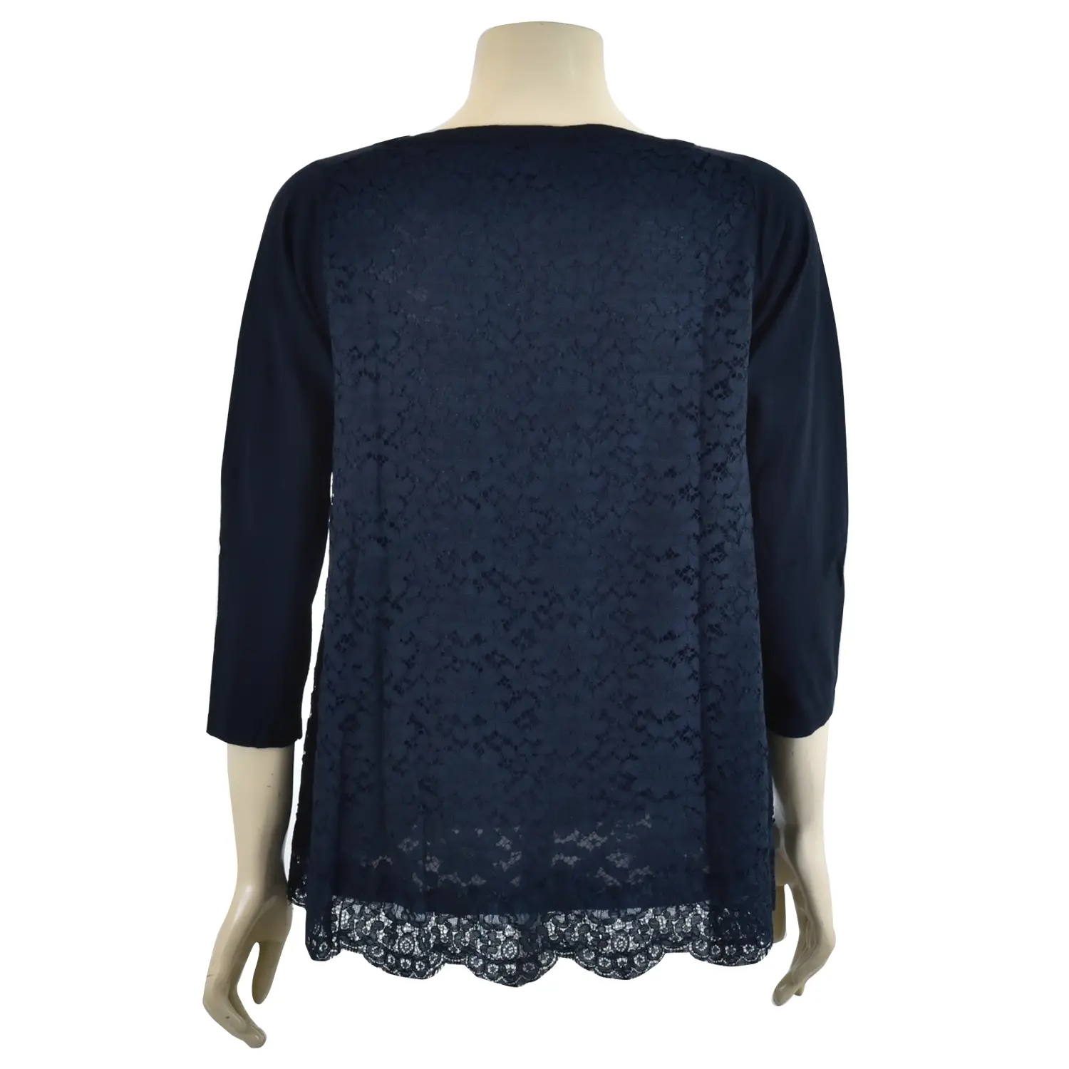 เสื้อผ้าถักแบบสวม คอกลม แขนกระบอกยาว 3 ส่วน ตัดต่อลูกไม้ด้านหลัง - Image 4