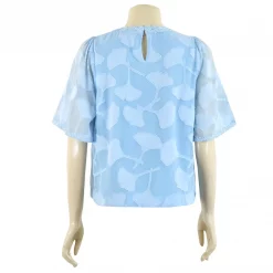 เสื้อสตรีคอกลม แขน 3 ส่วน ทรงกระดิ่ง ผ้าเบิร์นเอ้าท์ ชีฟอง ลายกิงโกะลีฟ - Image 3
