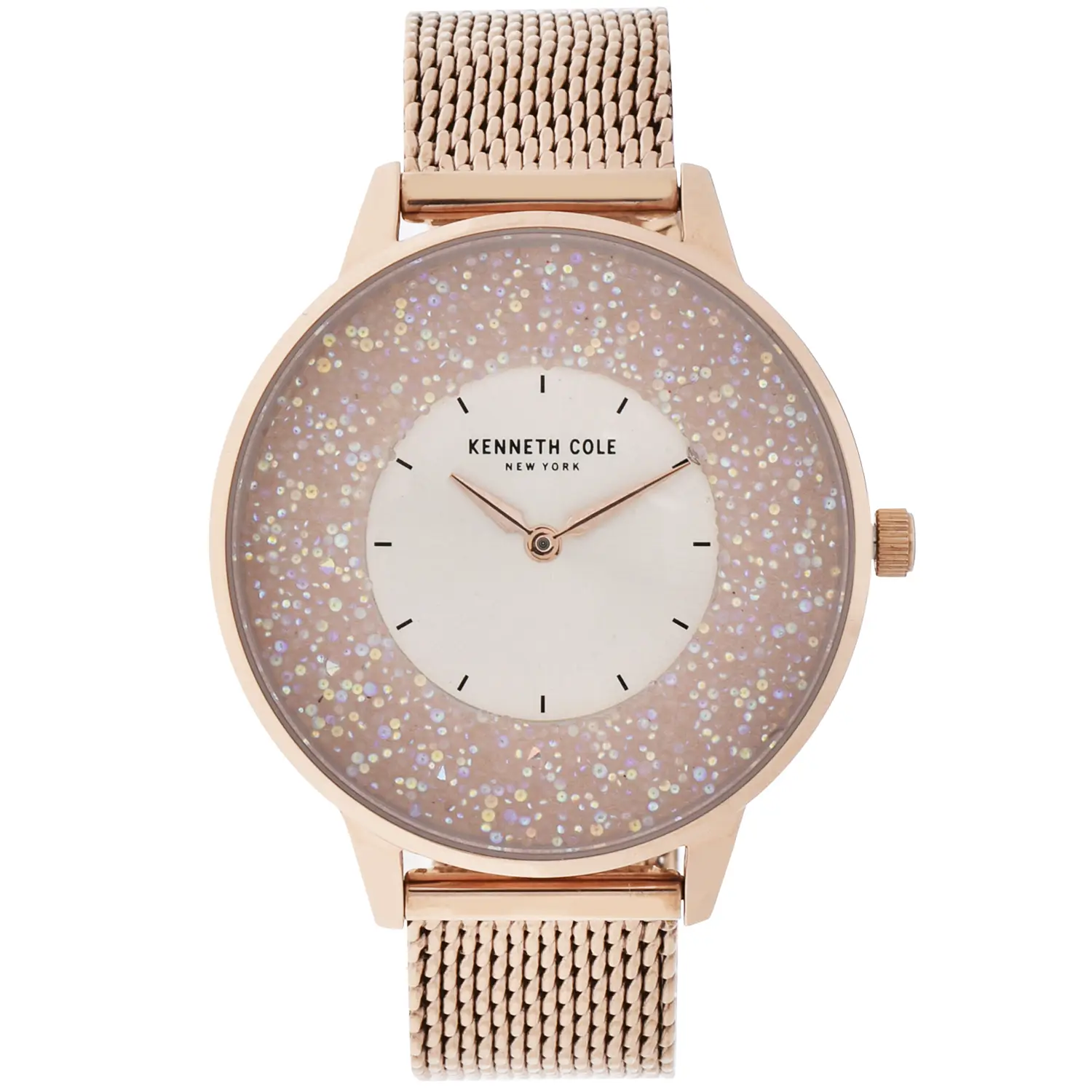 นาฬิกาข้อมือ Kenneth Cole ตัวเรือนทรงกลมสีทองชมพู สายสเตนเลส สตีลแบบถัก