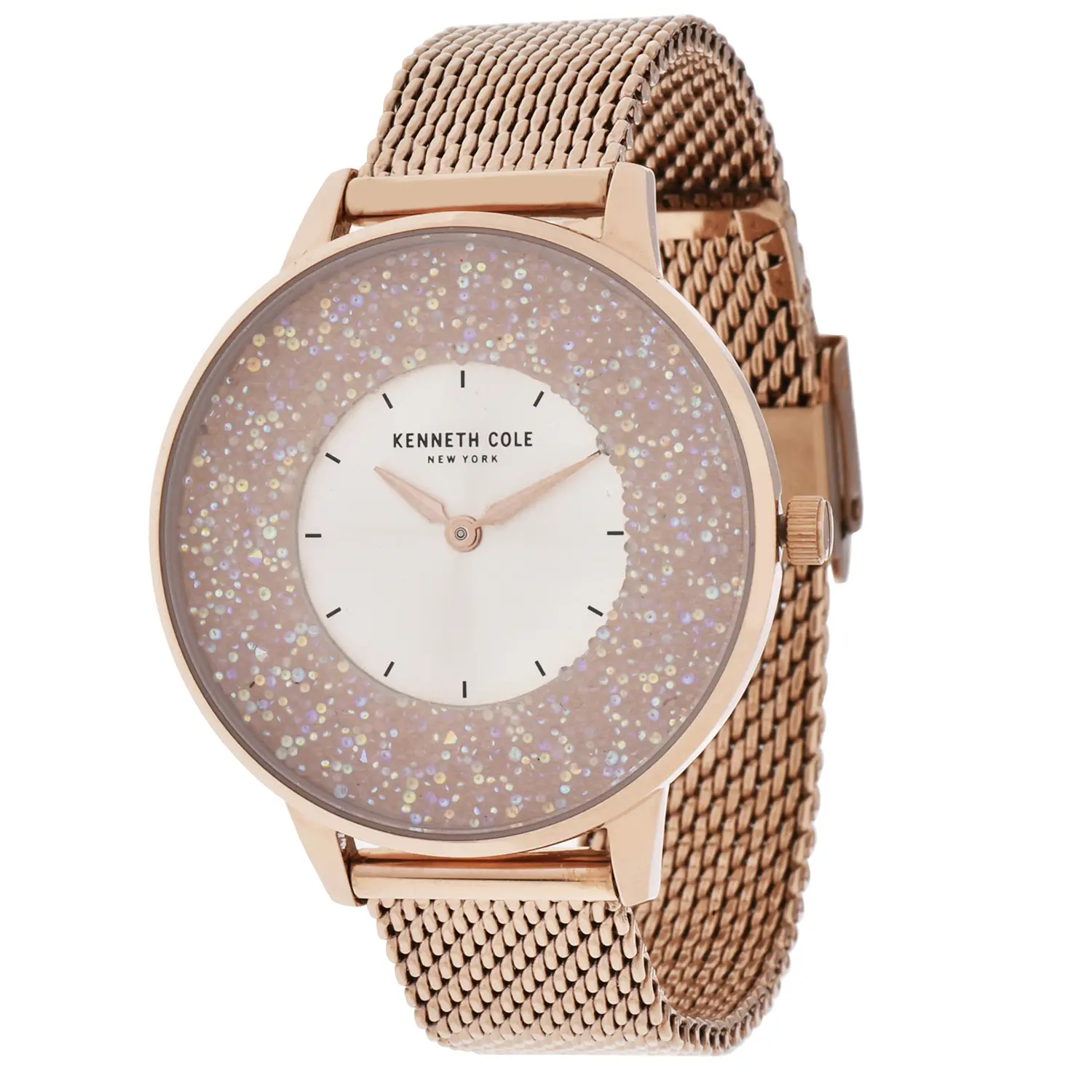 นาฬิกาข้อมือ Kenneth Cole ตัวเรือนทรงกลมสีทองชมพู สายสเตนเลส สตีลแบบถัก - Image 2