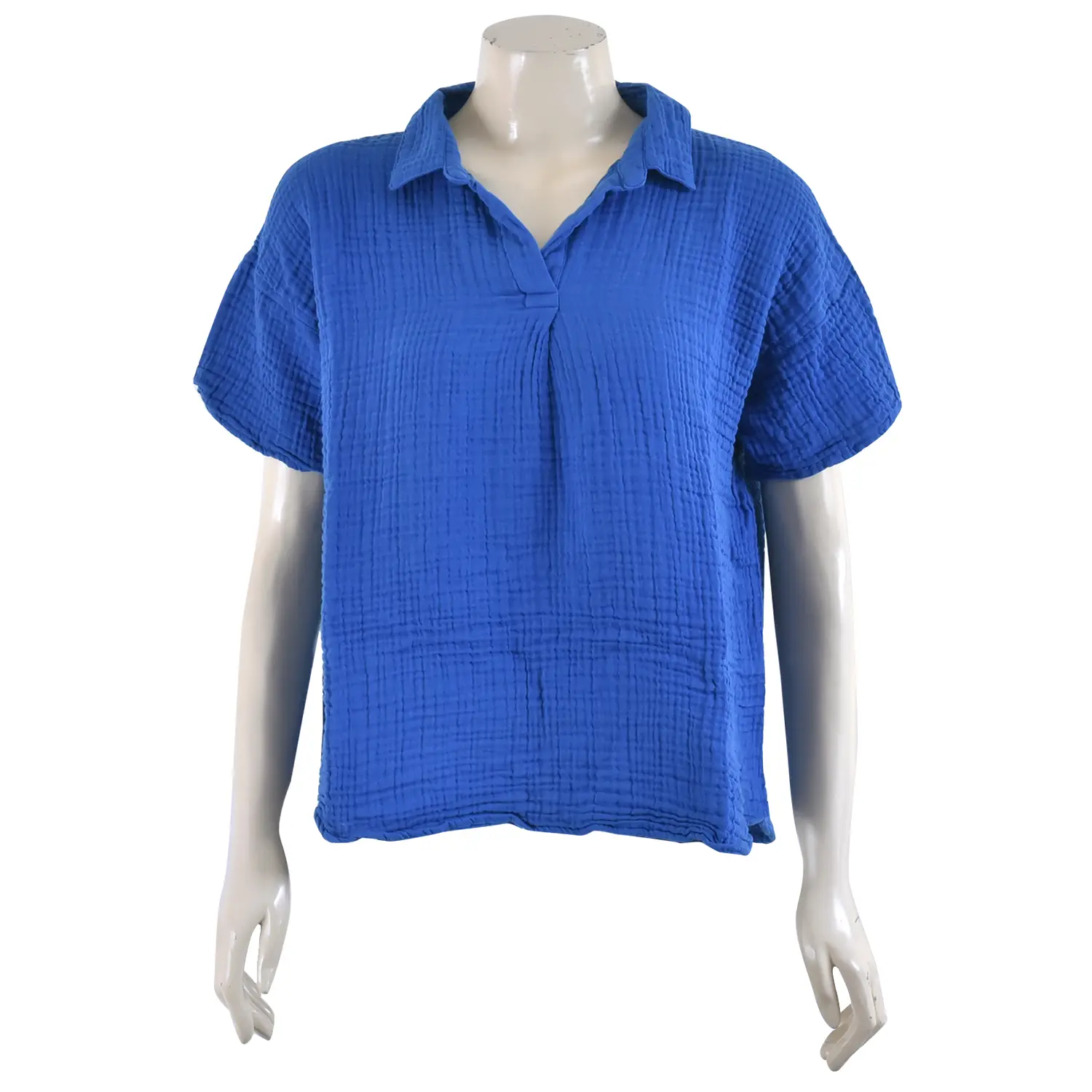 เสื้อสตรีคอปกโปโล แขนสั้น ผ้าฝ้ายสีพื้น - Image 4