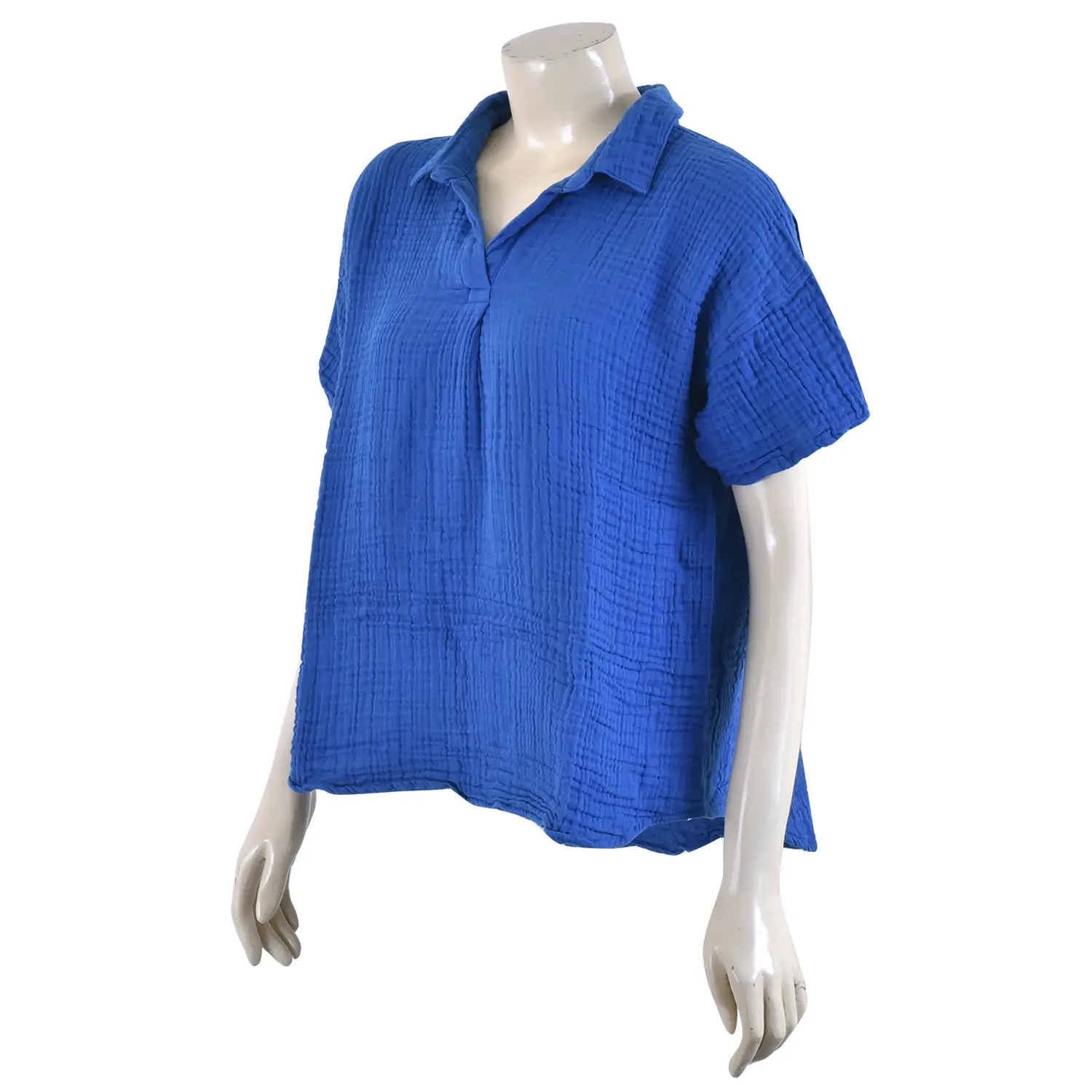 เสื้อสตรีคอปกโปโล แขนสั้น ผ้าฝ้ายสีพื้น - Image 5