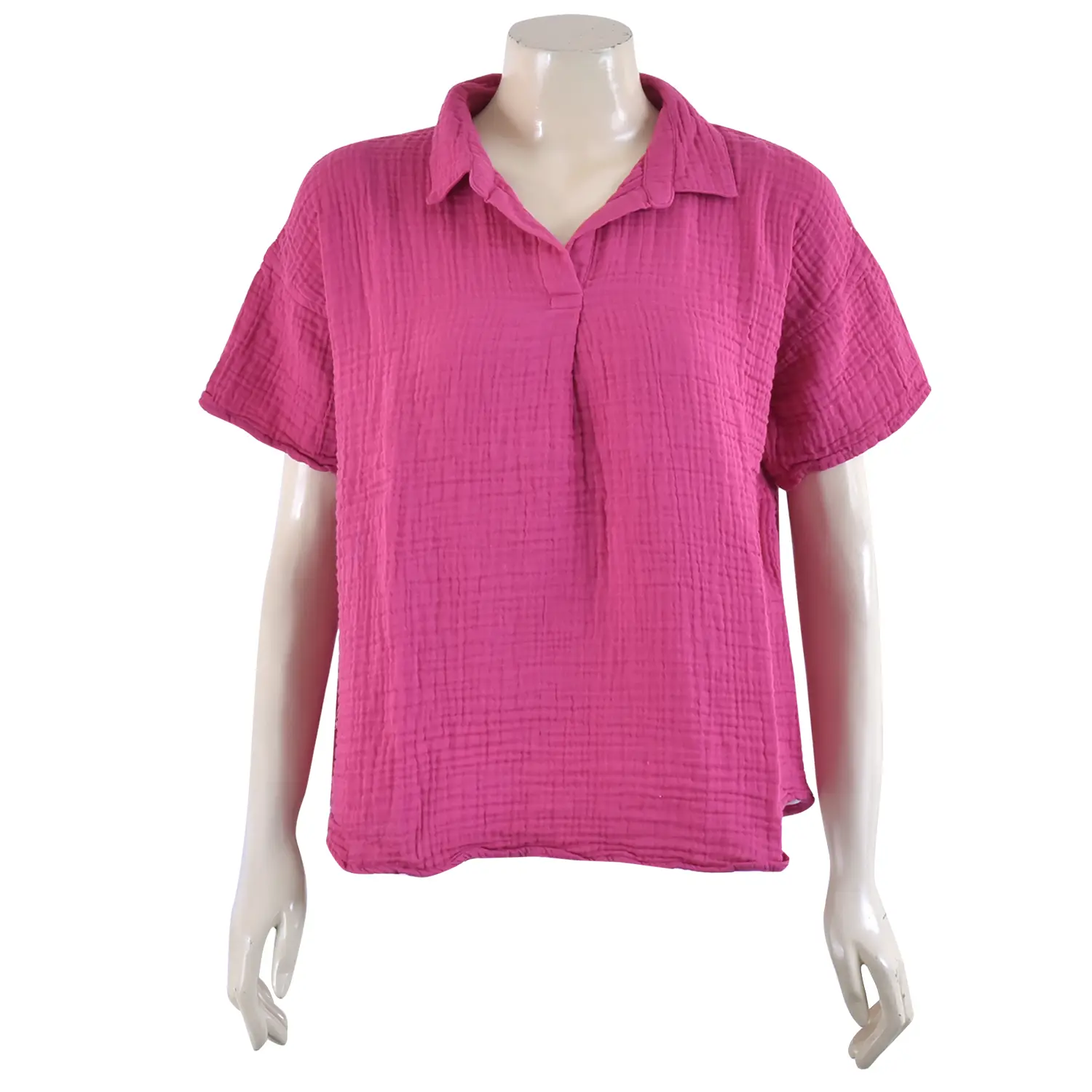 เสื้อสตรีคอปกโปโล แขนสั้น ผ้าฝ้ายสีพื้น - Image 3