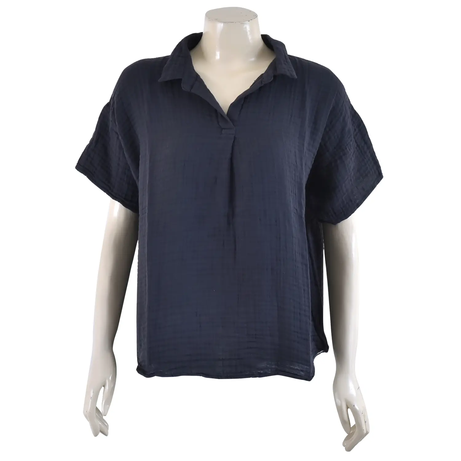 เสื้อสตรีคอปกโปโล แขนสั้น ผ้าฝ้ายสีพื้น - Image 2