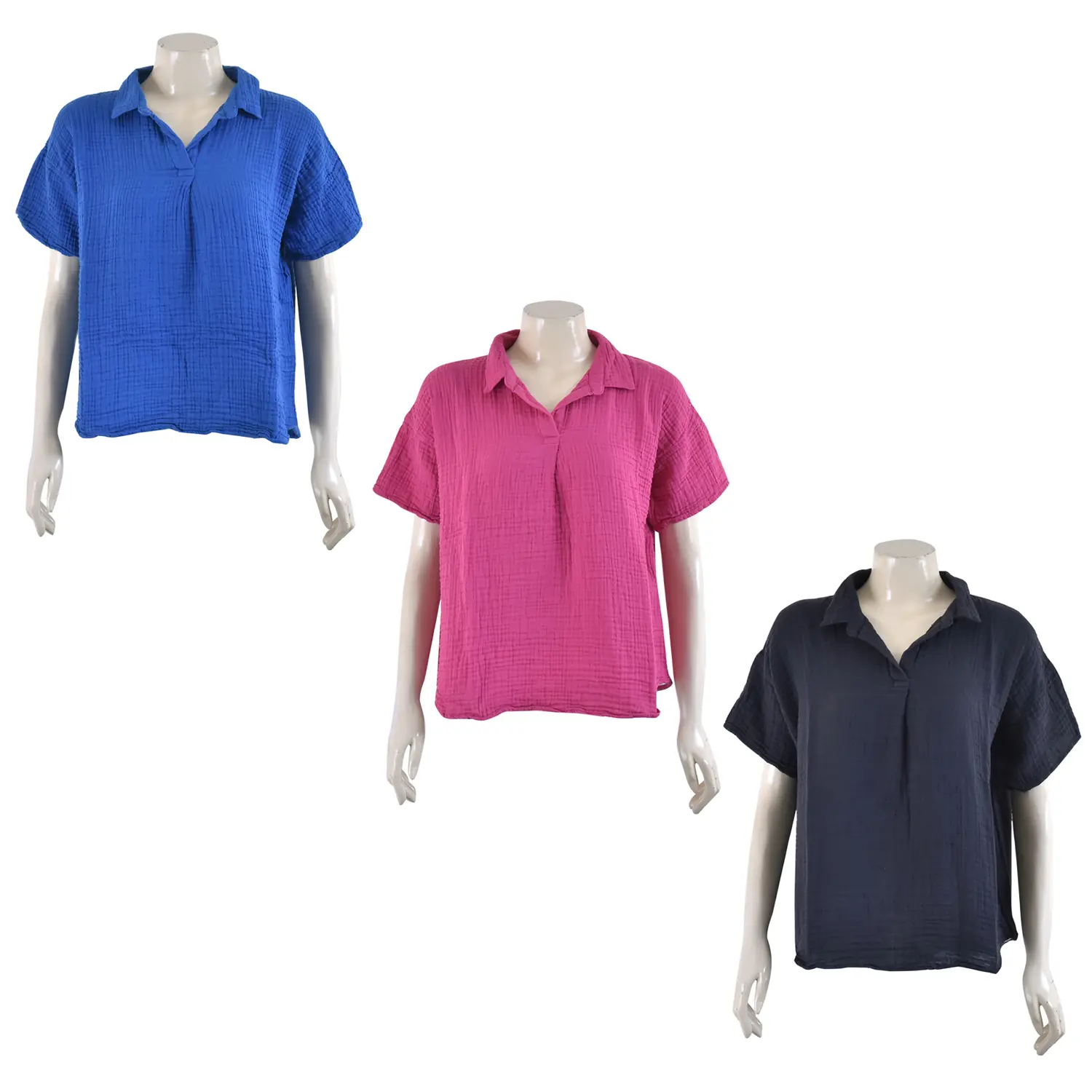 เสื้อสตรีคอปกโปโล แขนสั้น ผ้าฝ้ายสีพื้น
