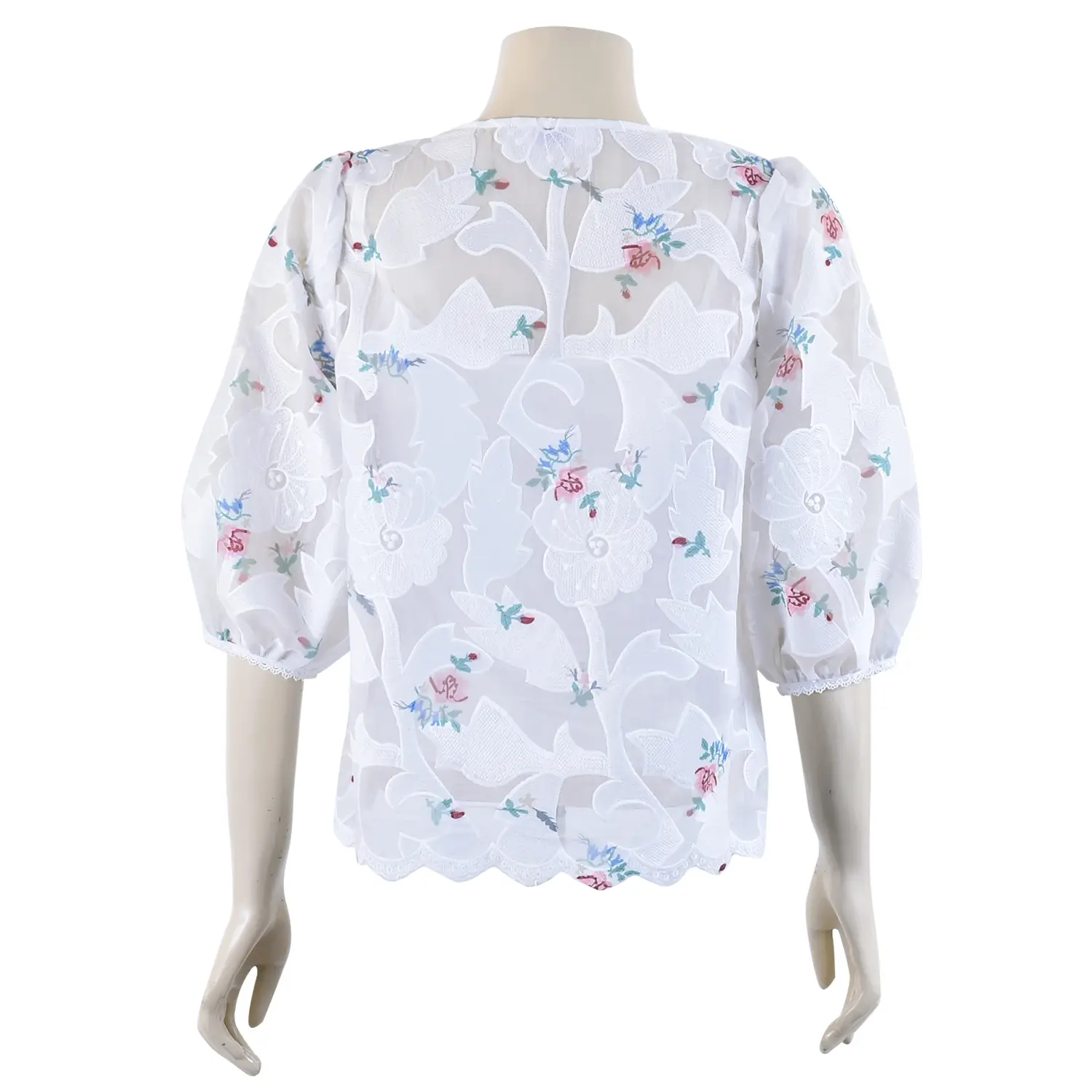 เสื้อสตรีคอวี แขนตุ๊กตา ยาว 4 ส่วน ผ้าพิมพ์และ ปักลายดอกไม้ - Image 3