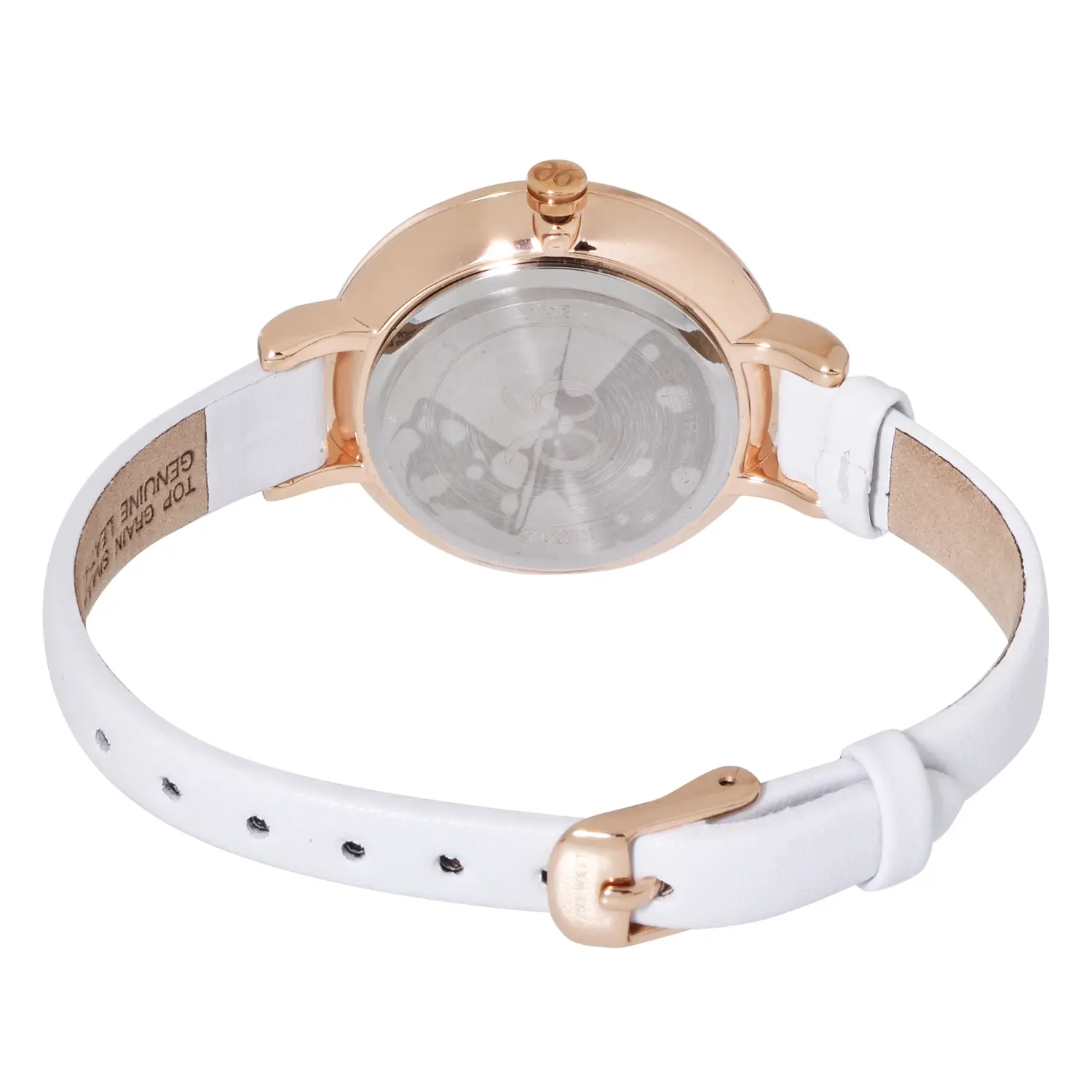 นาฬิกาข้อมือ Nine West หน้าปัดทรงกลมพื้นหน้าปัด ลายดอกไม้ สายหนังสีขาว - Image 3