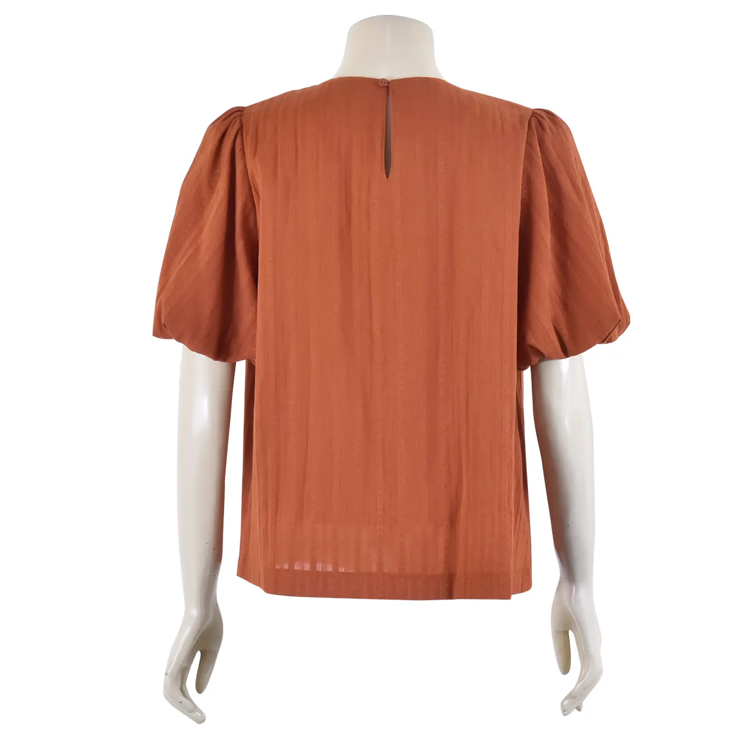 เสื้อสตรีคอกลมผ้าคอตตอน ด็อบบี้ แขนทรงบอลลูน ผ้าปักลายดอกไม้ - Image 3