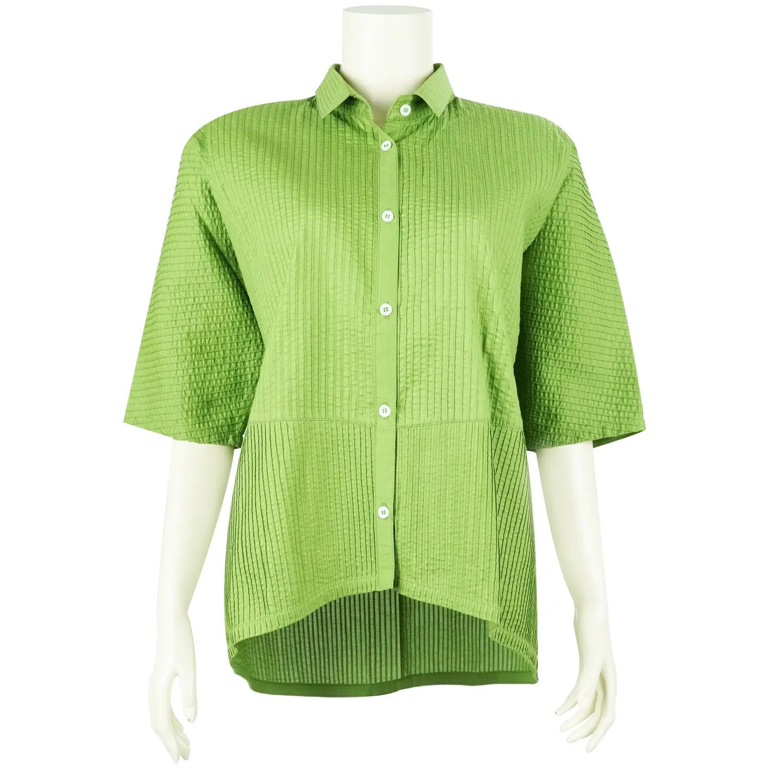 เสื้อสตรีคอปก แขนปีก ค้างคาวยาว 3 ส่วน ตัดต่อ ผ้าตีเกล็ดสไตล์แพทช์เวิร์ค (Patchwork)