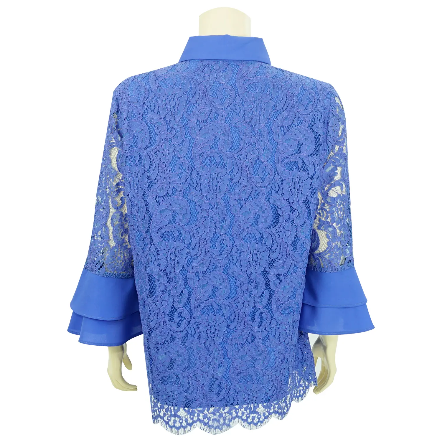 เสื้อเชิ้ตสตรีผ้าลูกไม้ คอปก แขนยาว 5 ส่วน ตัดต่อปลายแขนกระดิ่ง - Image 5