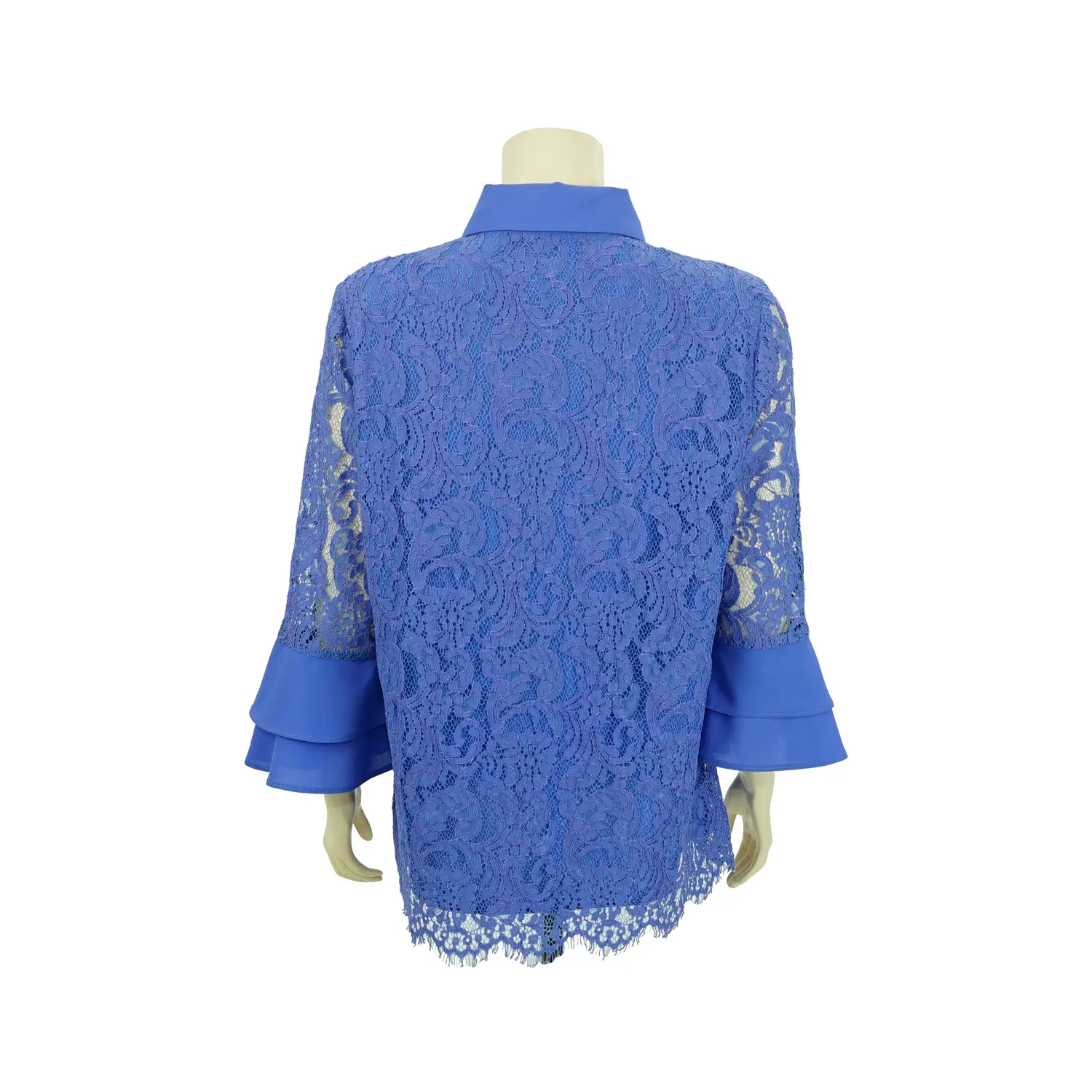 เสื้อเชิ้ตสตรีผ้าลูกไม้ คอปก แขนยาว 5 ส่วน ตัดต่อปลายแขนกระดิ่ง - Image 6