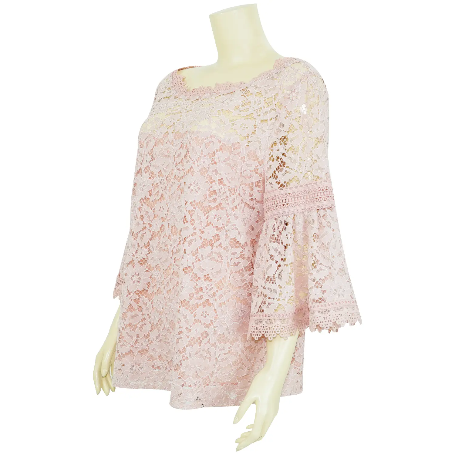 เสื้อสตรีคอปาด ผ้าลูกไม้ แขนยาว 3 ส่วน แขนตัดต่อ รูดบานทรงกระดิ่ง - Image 2