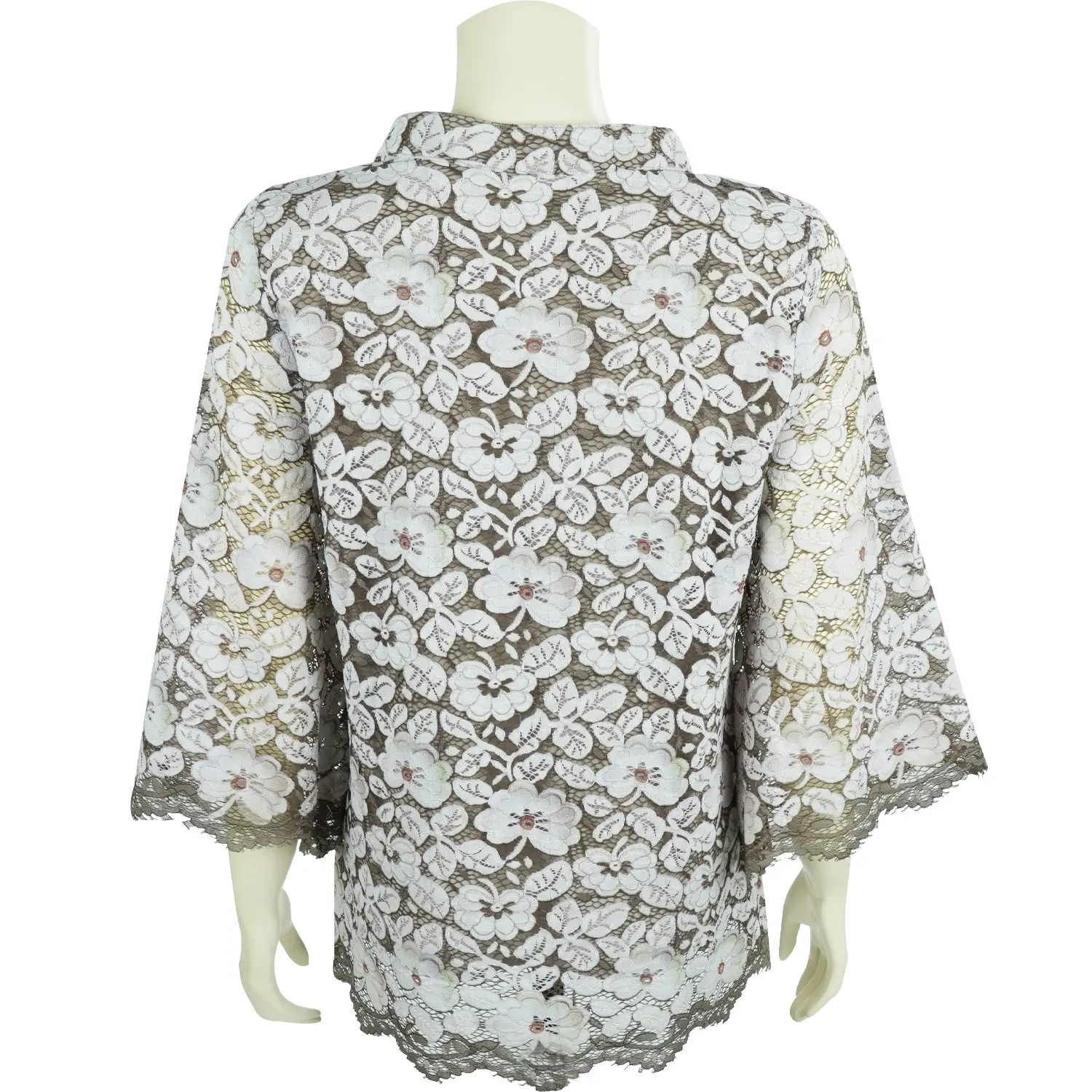 เสื้อสตรีคอตั้ง ผ่าหน้ารูป ตัววี แขนทรง A-Lineยาว 4 ส่วน ผ้าลูกไม้ ลายออเรียนทัลItokin Boutique - Image 3