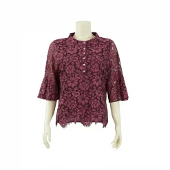เสื้อสตรีคอตั้ง แขนกระบอก ยาว 4 ส่วนตัดต่อปลายแขน ทรงกระดิ่ง ผ้าลูกไม้ทอลาย ดอกไม้ - Image 3