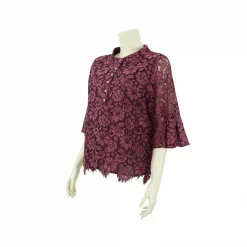 เสื้อสตรีคอตั้ง แขนกระบอก ยาว 4 ส่วนตัดต่อปลายแขน ทรงกระดิ่ง ผ้าลูกไม้ทอลาย ดอกไม้ - Image 4