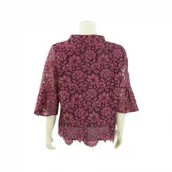 เสื้อสตรีคอตั้ง แขนกระบอก ยาว 4 ส่วนตัดต่อปลายแขน ทรงกระดิ่ง ผ้าลูกไม้ทอลาย ดอกไม้ - Image 5