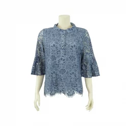 เสื้อสตรีคอตั้ง แขนกระบอก ยาว 4 ส่วนตัดต่อปลายแขน ทรงกระดิ่ง ผ้าลูกไม้ทอลาย ดอกไม้ - Image 2