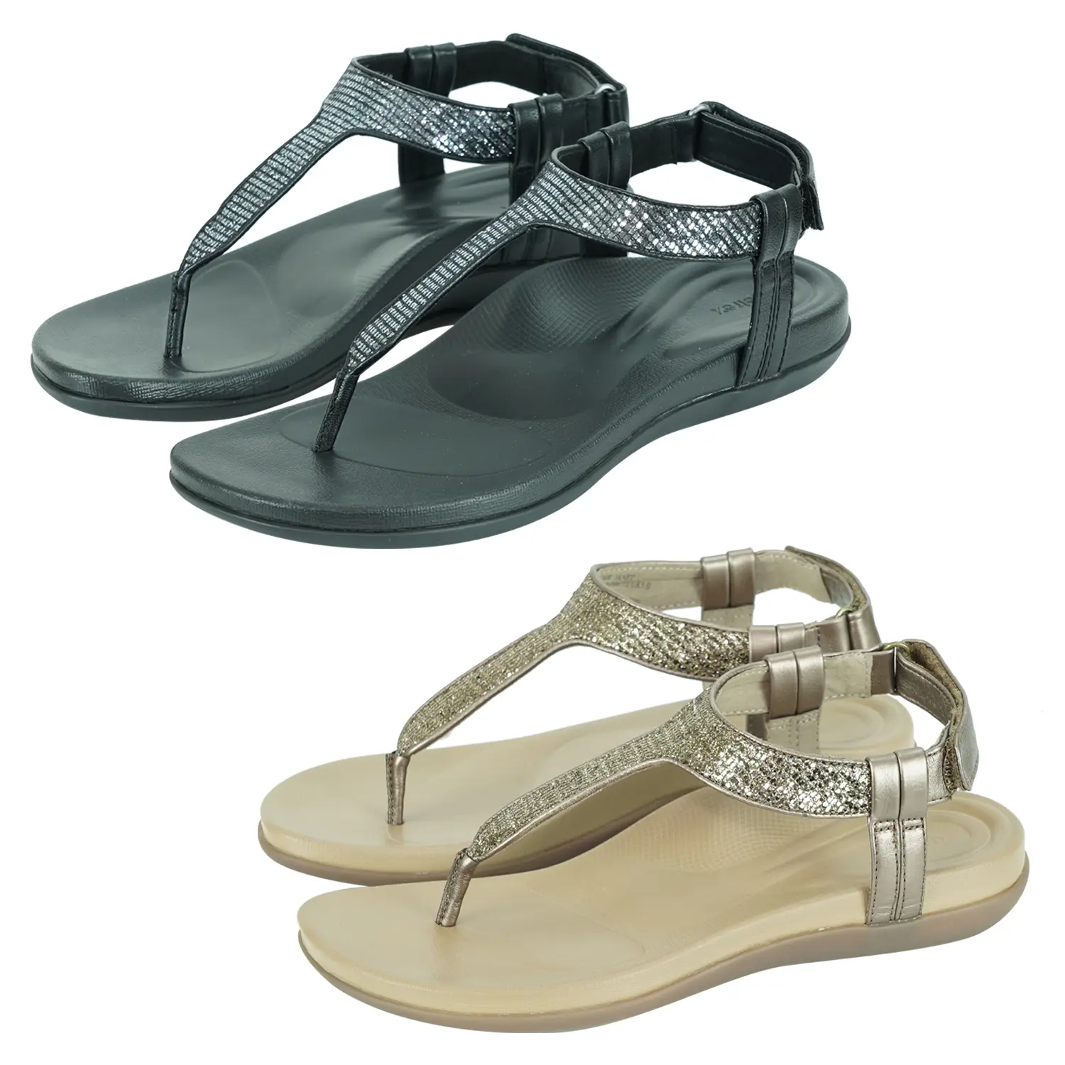 รองเท้าแตะแบบหนีบ ดีไซน์สายรัดข้อเท้า รูปตัว T แต่งเหลือบ สีเมแทลิกส์ รุ่น Janet strap Sandals