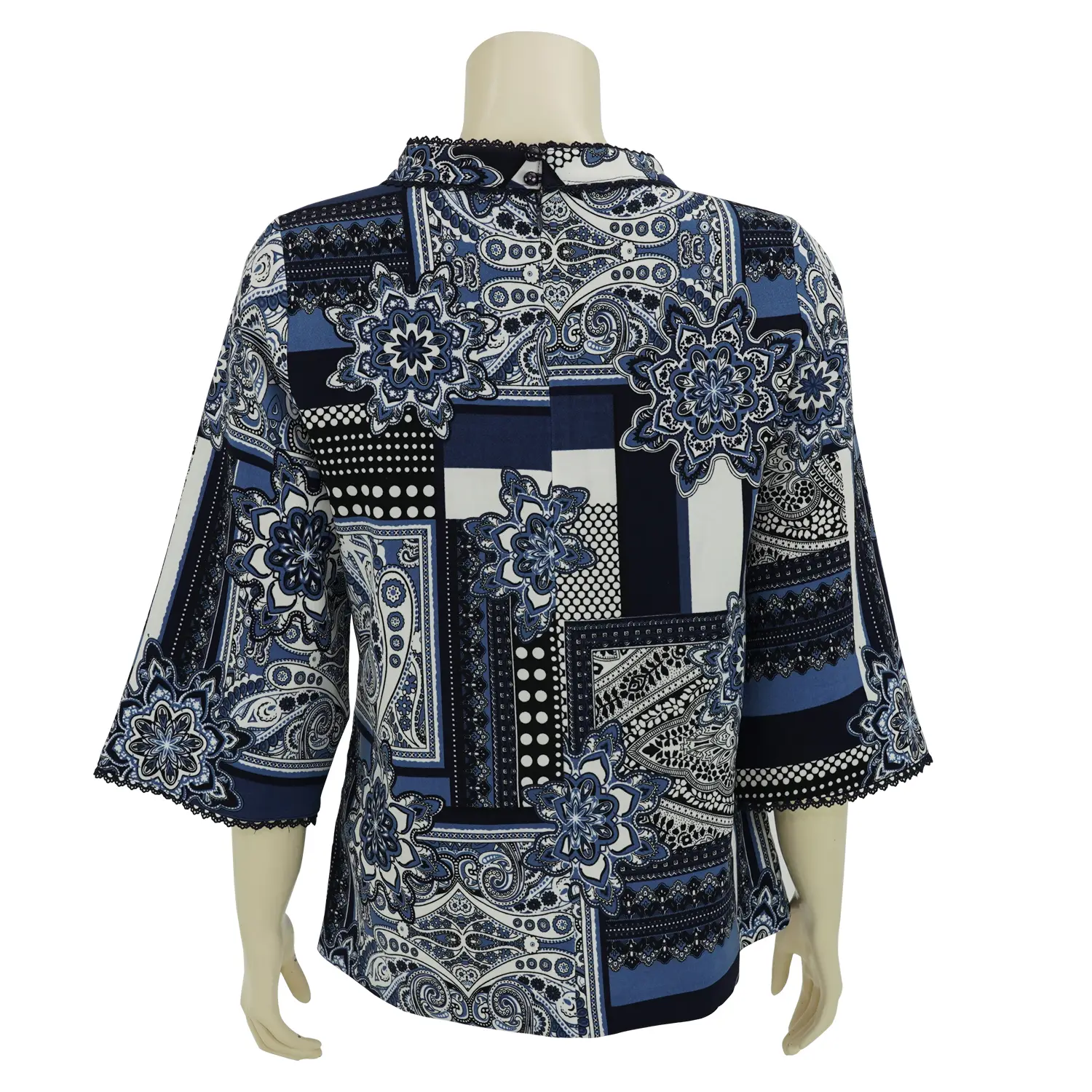 เสื้อสตรีคอตั้ง แขนยาว 4 ส่วน ผ้าพิมพ์ลายเพสลีย์แพทช์เวิร์ค - Image 4