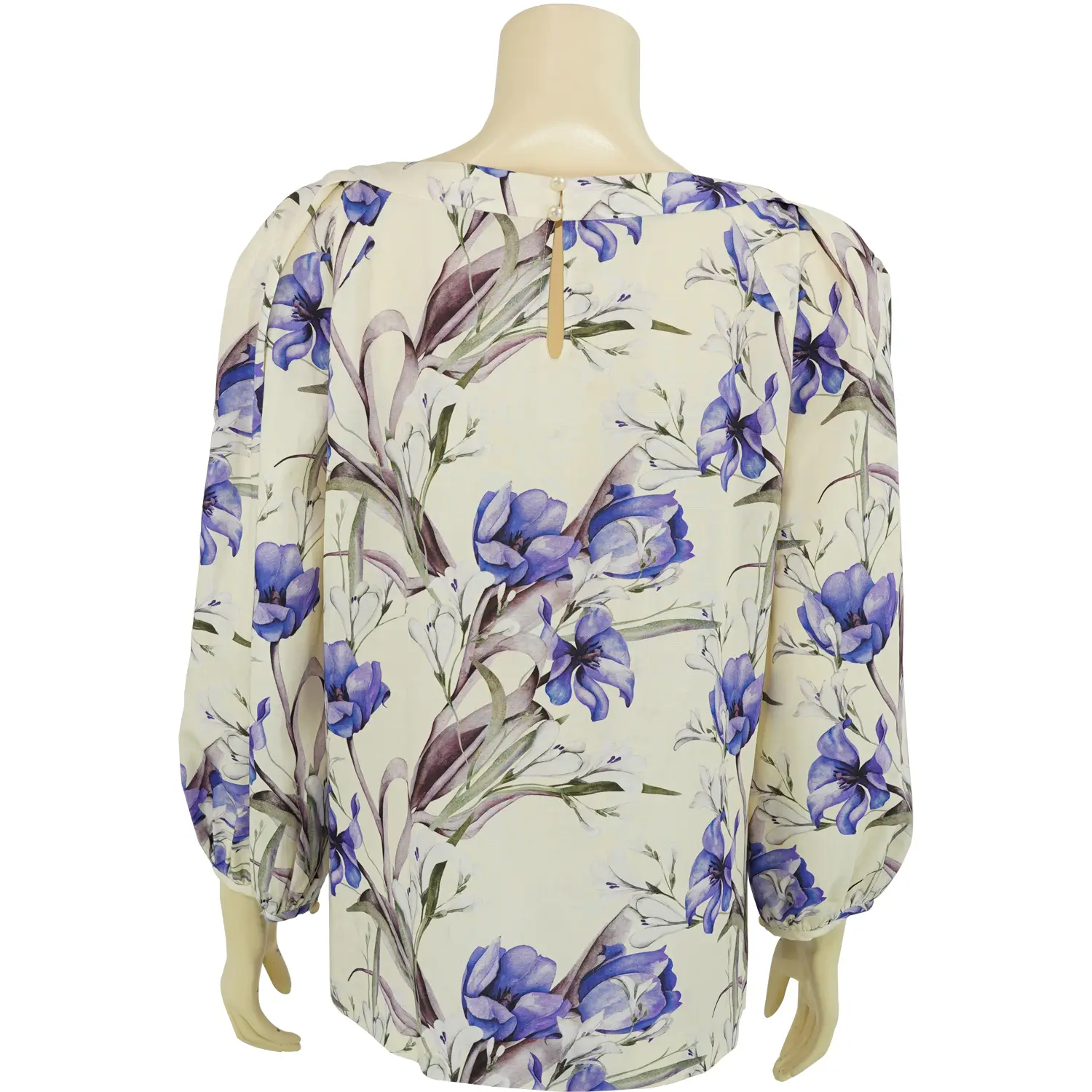 เสื้อสตรีคอปาด แขนพองยาว 5 ส่วน ผ้าลินินพิมพ์ลายดอกไม้ - Image 3