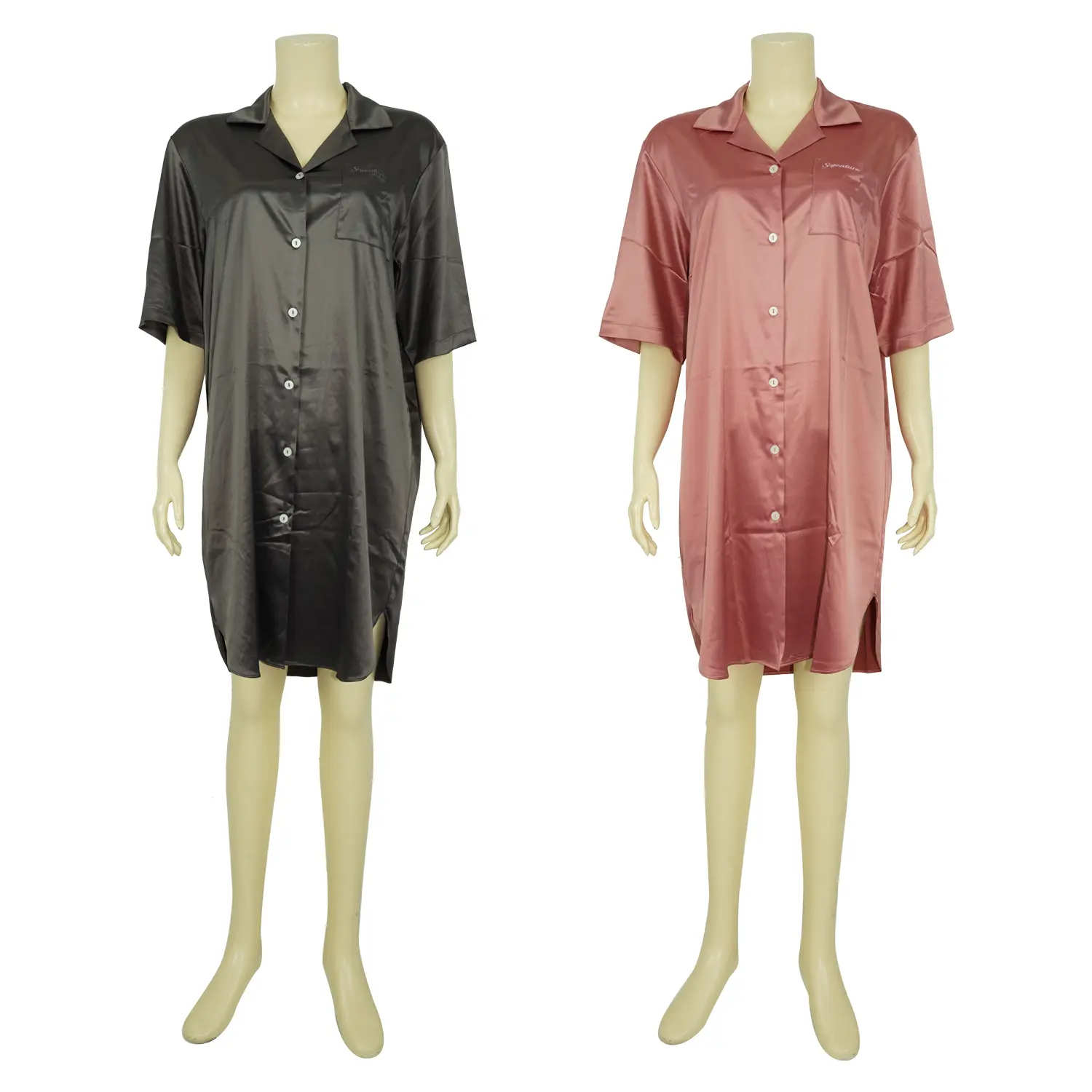 เชตชุดนอนผ้าซาติน ดีไซน์เสื้อกระโปรง รวม 2 ตัว (คละสี)