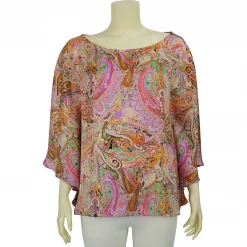เสื้อคอปาด  แขนปีกผีเสื้อ  ผ้าซอฟต์ ซาติน พิมพ์ลวดลาย สไตล์เพสลีย์ - Image 2